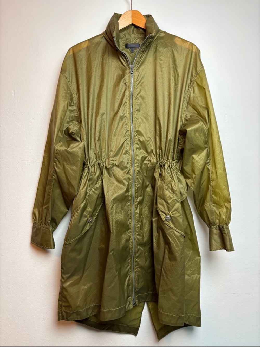 Rag & Bone Olive Green Ripstop Utility Parka Jacket Hidden Hood Womens Small
